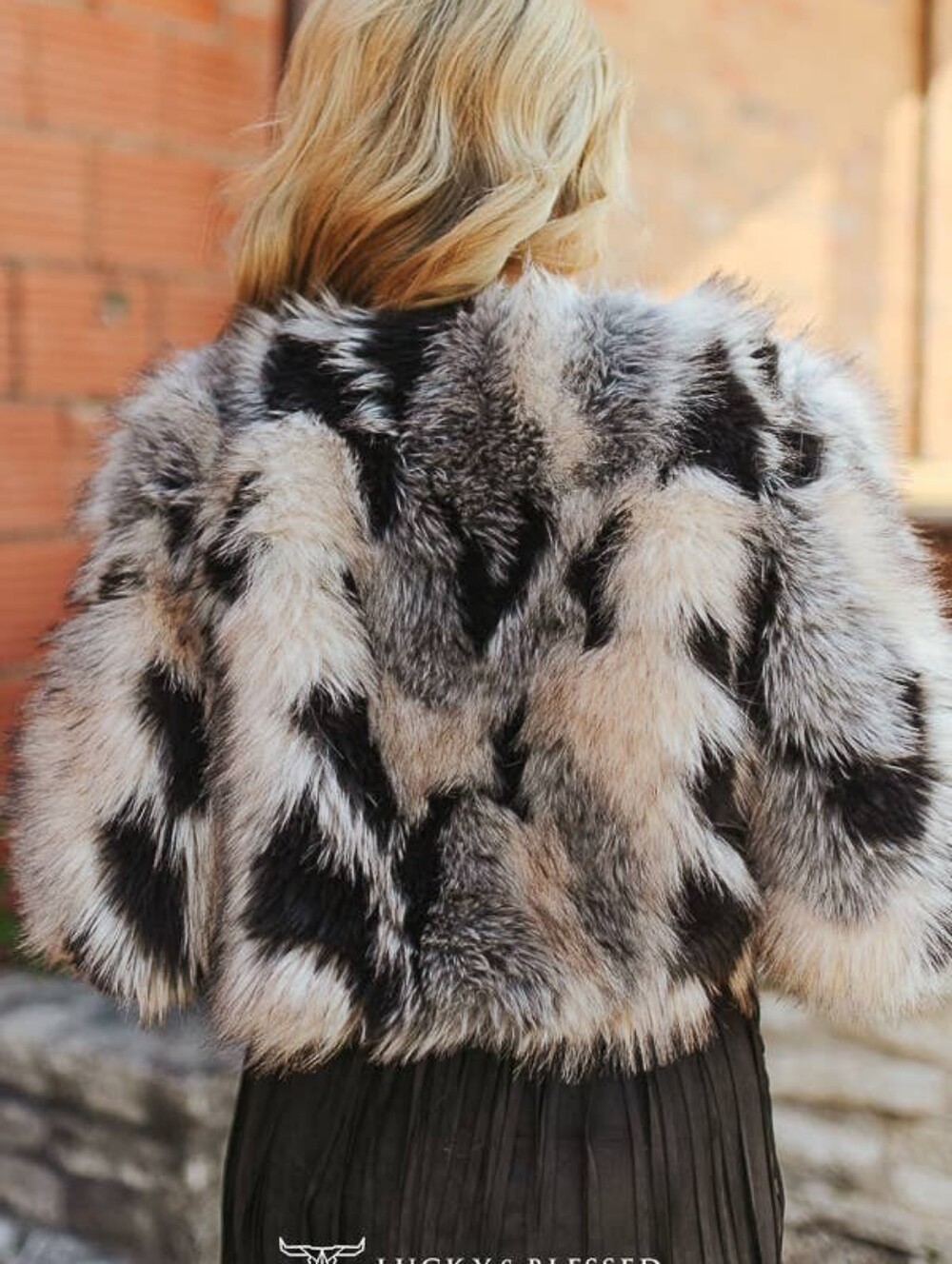 NEW Lucky & Blessed Taupe, Grey, And Black Faux Fur Statement Jacket - Picture 4 of 6
